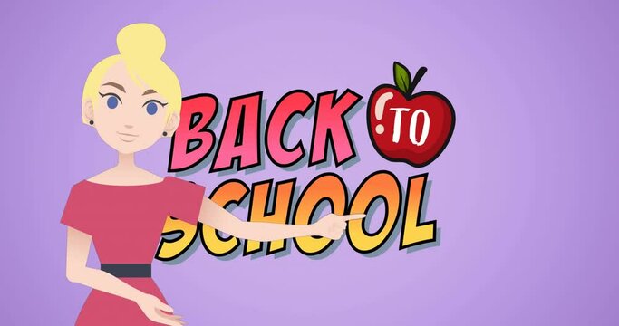 Animation of woman talking over back to school text