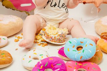 Baby First Birthday Cake Smash Donut Grow Up Theme Donuts Dessert Sprinkles Party