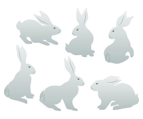 Grey color Cute hares sketch vector illustration. Draw character design banner background little rabbits. For Easter and spring. Doodle cartoon style.