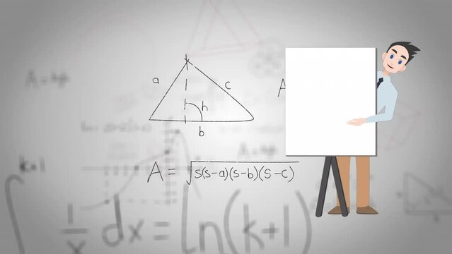 Animation of man talking over mathematical equations