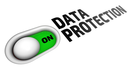 Data protection is enabled. One option button with black text DATA PROTECTION in enabled position. 3D illustration