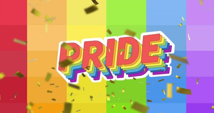 Animation of pride text over rainbow