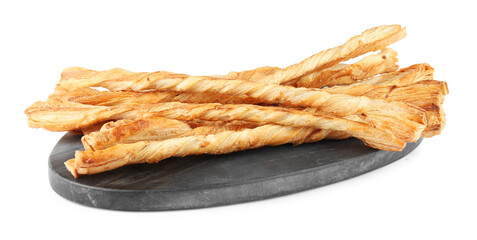 Delicious grissini isolated on white. Crusty breadsticks