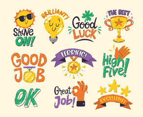 Fototapeta premium Reward Label and Badges Collection, perfect for teachers and students at school. Ten clip arts for motivating and rewarding the well-done job. Vector illustration.