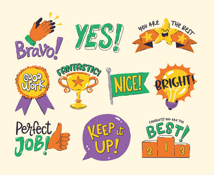 Reward Label and Badges Collection, perfect for teachers and students at school. Ten clip arts for motivating and rewarding the well-done job. Vector illustration.