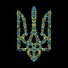 Ukraine coat of arms floral two color - obrazy, fototapety, plakaty