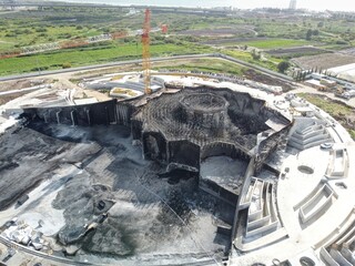 Acre, Israel - April 11 2022:  after a Bahai construction site caught fire and burned for hours on 8.4.22