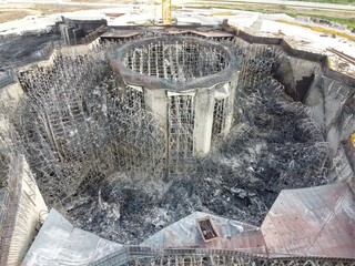 Acre, Israel - April 11 2022:  after a Bahai construction site caught fire and burned for hours on 8.4.22
