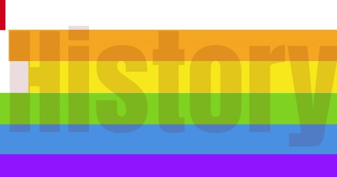 Animation of lgbtq history month text on rainbow stripes