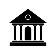 Silhouette of a historic building. A structure with columns and doors. A building like a museum, bank or university. Icon. Isolated on a white background. Vector graphics