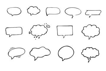 Hand-drawn linear bubble messages in doodle style. Message for text and dialogs. contoured borders of message clouds. Isolated on white background Vector graphics