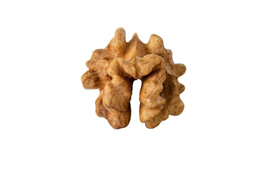 Walnut nut side view. Kernel walnut isolated on the white background closeup. with clipping path, Pile of peeled walnuts