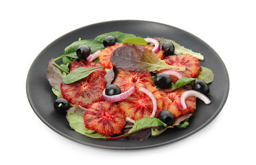 Plate of delicious sicilian orange salad isolated on white