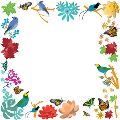 frame with flowers and birds