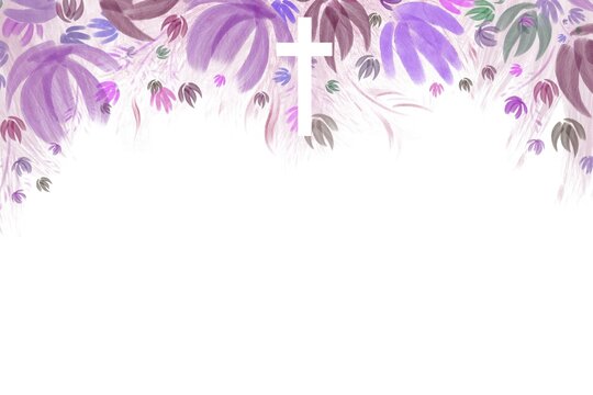 Watercolor Easter cross clipart. Floral crosses, floral frames, banner, very peri Flowe hand drawn illustration, invitation design