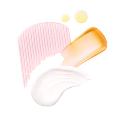 Skin care product texture swatches. Different colourful beauty cosmetic products.