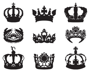Black silhouettes of crowns on a white background