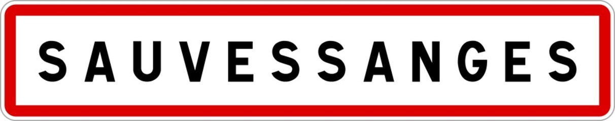 Fototapeta premium Panneau entrée ville agglomération Sauvessanges / Town entrance sign Sauvessanges