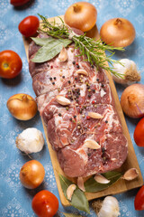 Raw pork prepared for roasting
