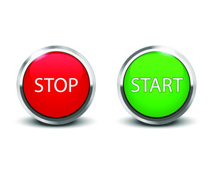 Start Stop Glossy Button isolated on white background. 3d illustration