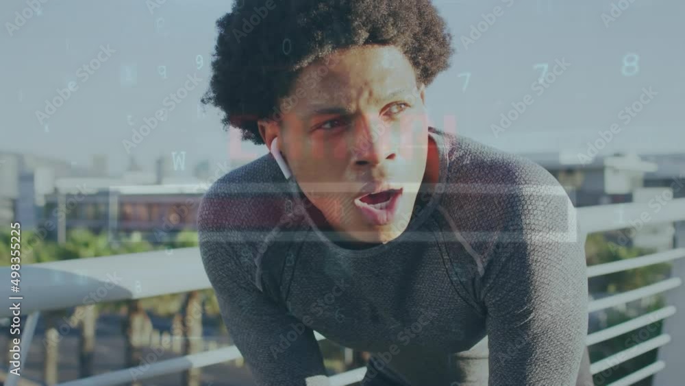 Poster animation of data processing over biracial runner resting