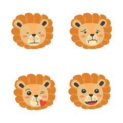 Lion face emoticon with expressionless face, vomiting, heart kiss and smiling face.