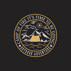 Vintage retro explorer, wilderness, adventure, mounatin adventure, hiking, camping emblem graphics t-shirt design vector template