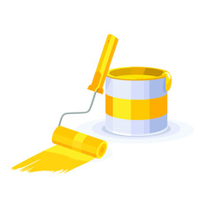 Drawing of a can of paint. Roller.