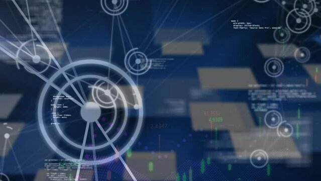 Animation of network of connections and data processing on screen