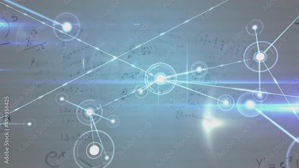 Poster animation of network of connections with equations and data processing
