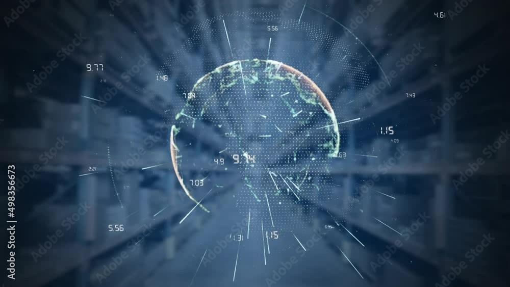 Poster Animation of network of connections with numbers over globe