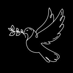 Dove of peace icon on black background vector illustration. Flying bird. Peace concept.