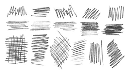 Set lines hatching grunge graphite pencil background and texture isolated on white 