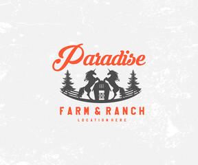 Farm ranch with paddock logo horse logo design graphic vector image