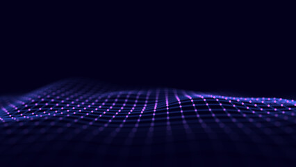 Futuristic moving wave. Digital background with moving glowing particles and lines. Big data visualization. 3d rendering