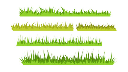 Set of green grass in cartoon style. Vector illustration of natural, organic, bio, eco label grass on white background.