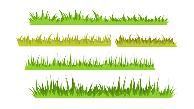 Set of green grass in cartoon style. Vector illustration of natural, organic, bio, eco label grass on white background.