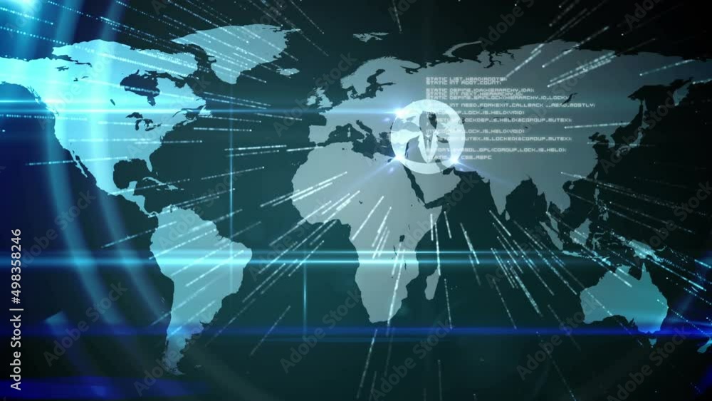 Poster animation of network of connections with icons over world map