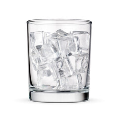 Glass with ice cubes isolated on white.