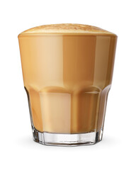 Flat white coffee in a transparent glass isolated.