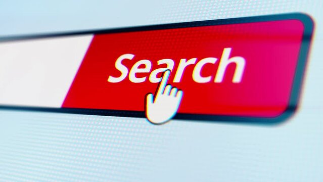 Typing in Internet Browser Click on Search close up 4K Animation. HTTP www Into Address Bar. Searching The World Wide Web Internet on a Computer. Monitor Screen View of Search for a Webpage.