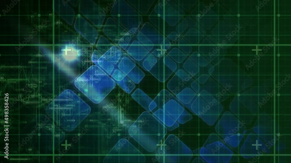 Poster animation of digital data processing over grid and squares