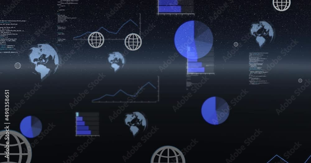 Poster animation of statistics and data processing with globes