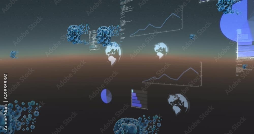 Aufkleber animation of human heads with clogs and data processing with globes