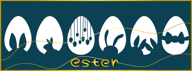 Easter contrasting silhouettes of eggs and rabbits