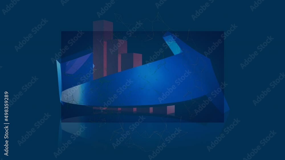 Poster animation of rotating graph and blue arrows on blue background