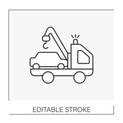  Transport line icon. Tow truck for cars. Evacuation of cars. Car service concept. Isolated vector illustration. Editable stroke