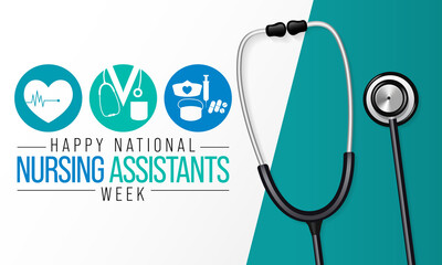 National Nursing assistants week is observed every year in June, The main role of a CNA is to provide basic care to patients and help them with daily activities. vector illustration