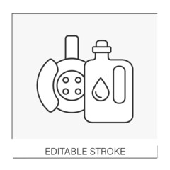  Inspections line icon. Lubrication of brake by oil. Rebuilding or replacing brakes for slowing or stopping vehicles. Car service concept. Isolated vector illustration. Editable stroke