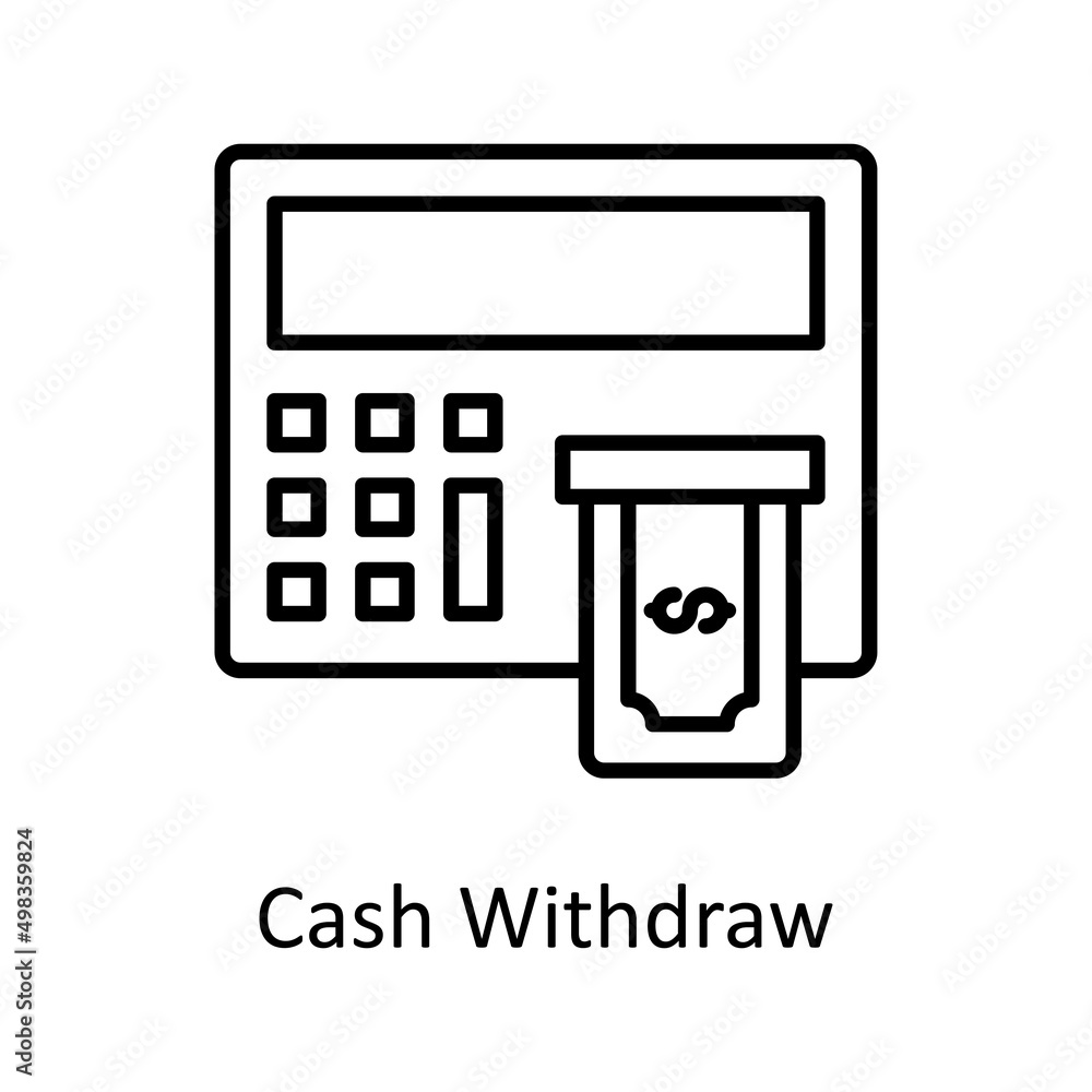 Aufkleber cash withdraw vector outline icon for web isolated on white background eps 10 file